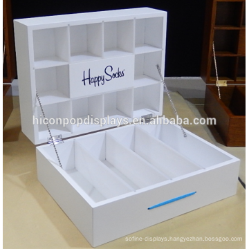 Wholesale Sports Merchandise Footwear Display Fixture Cotton Socks Painted Maple Wooden Display Case